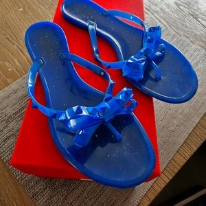 Valentino Rockstud PVC Flat Thong Sandals. Electric blue, size 39